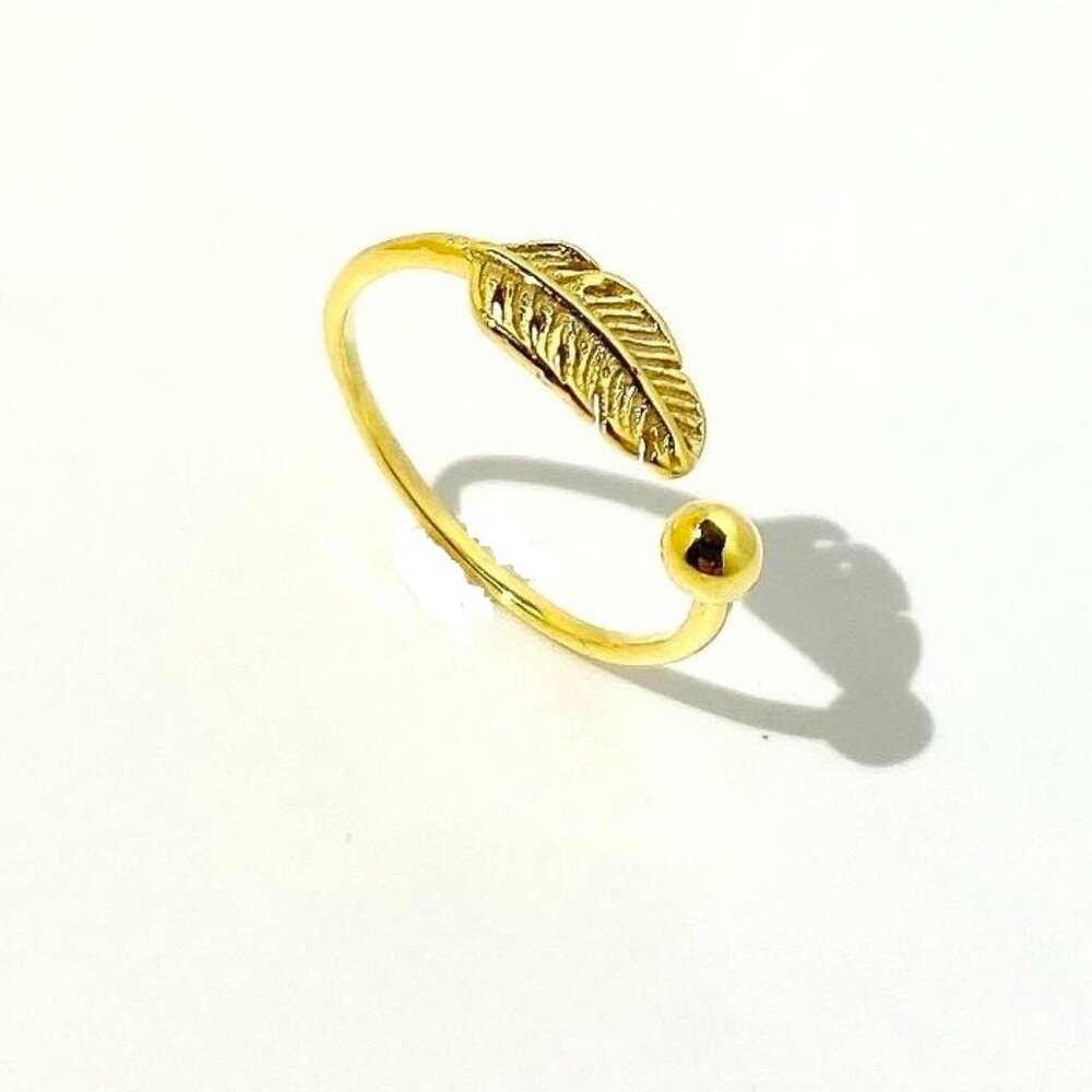 18K Yellow Gold Plated over 925 Sterling Silver adjustable Feather Ring